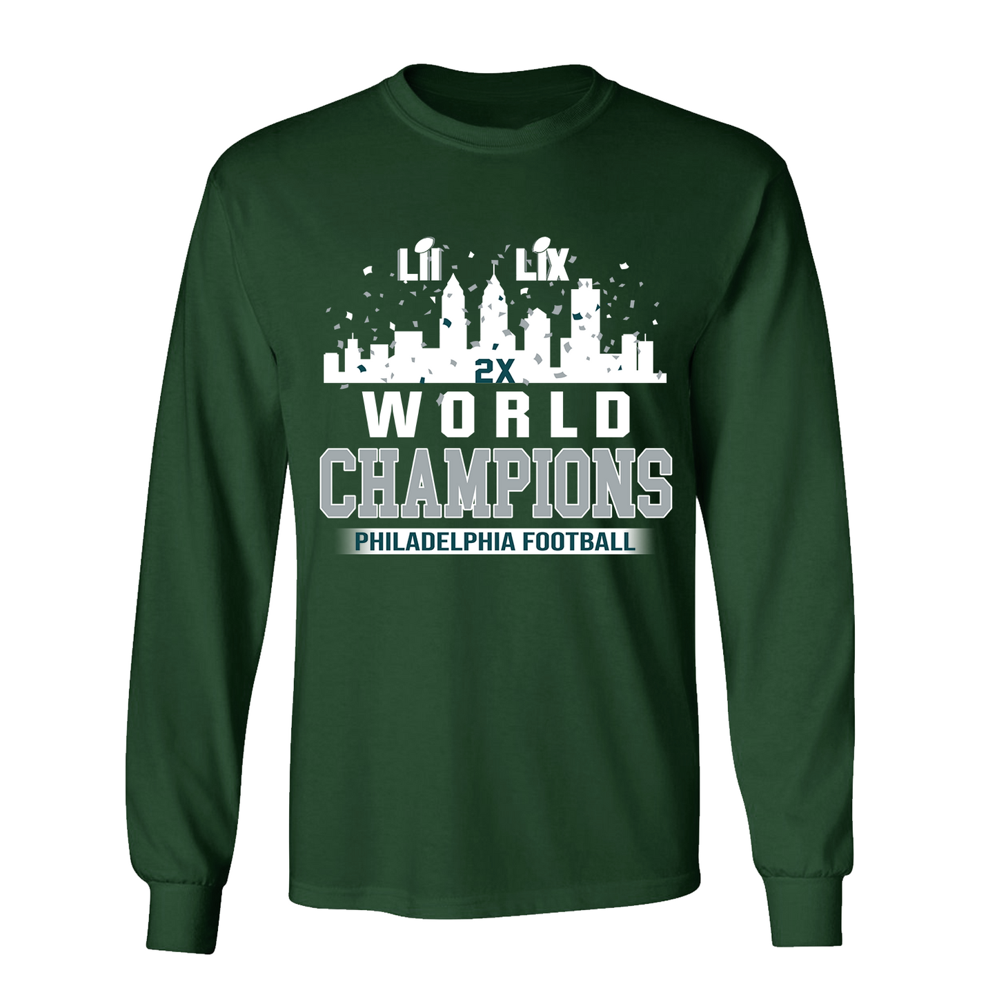 Philadelphia Football Super LIX 2024-2025 World Champions T-Shirt Skyline Congrats, World Champions Apparel For Philadelphia Football Lovers