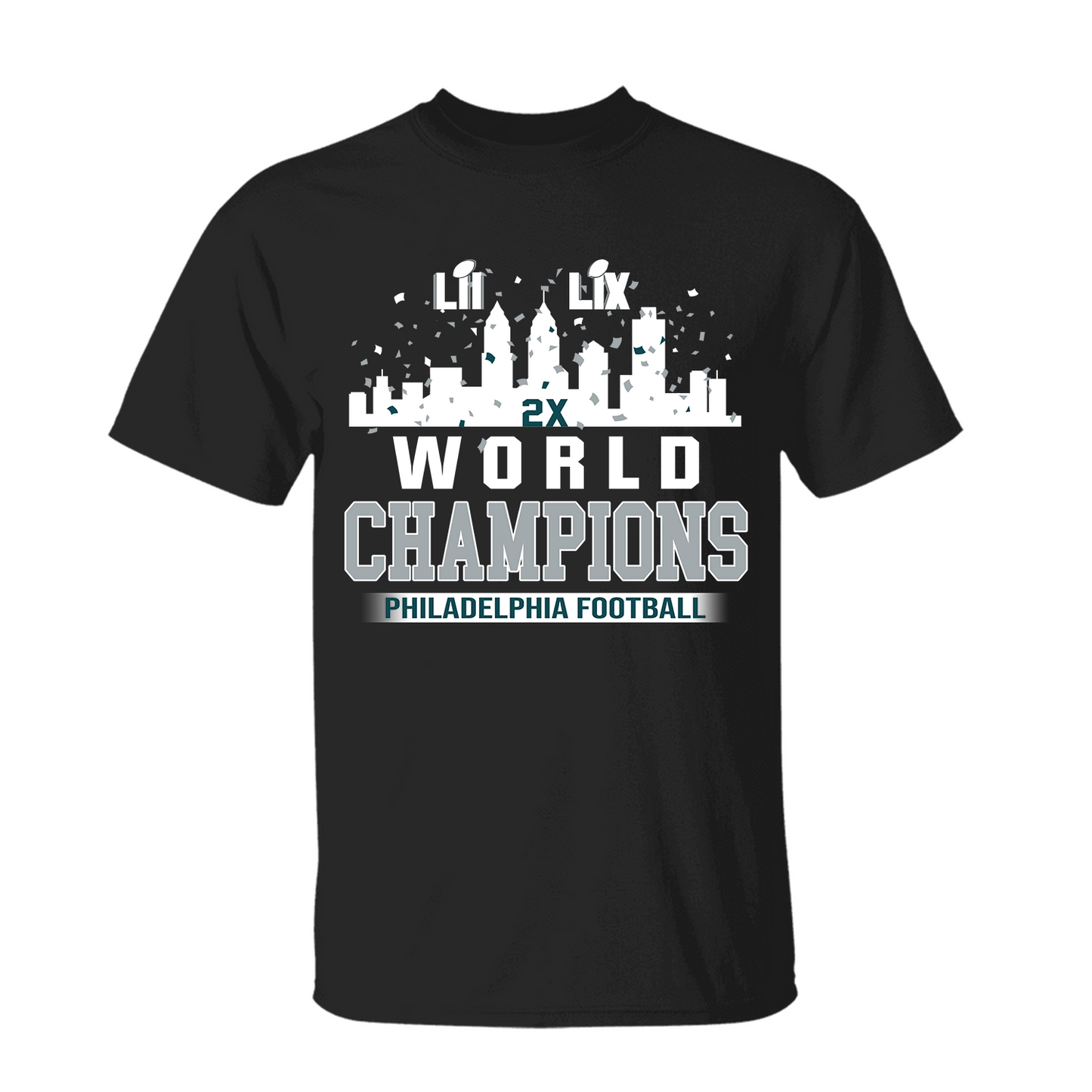 Philadelphia Football Super LIX 2024-2025 World Champions T-Shirt Skyline Congrats, World Champions Apparel For Philadelphia Football Lovers