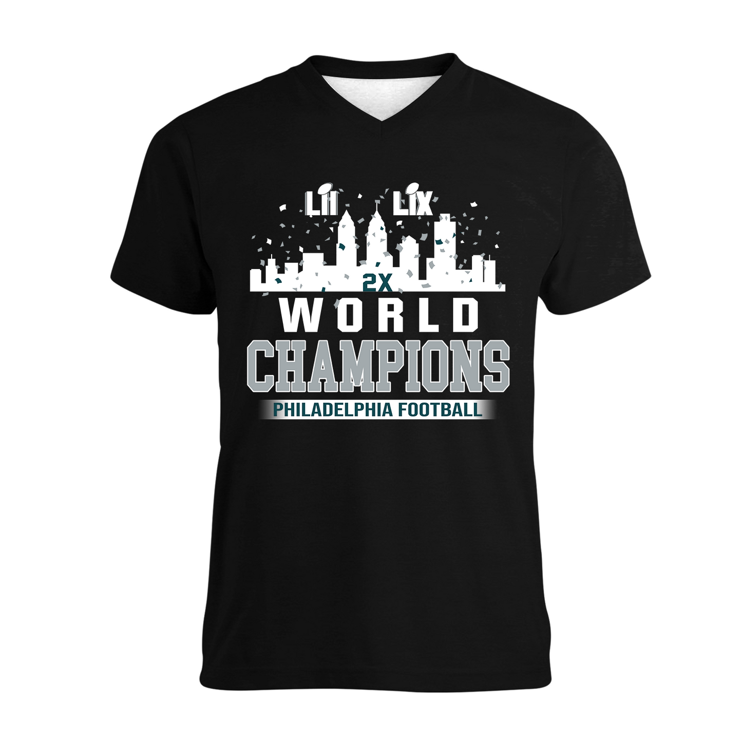 Philadelphia Football Super LIX 2024-2025 World Champions T-Shirt Skyline Congrats, World Champions Apparel For Philadelphia Football Lovers
