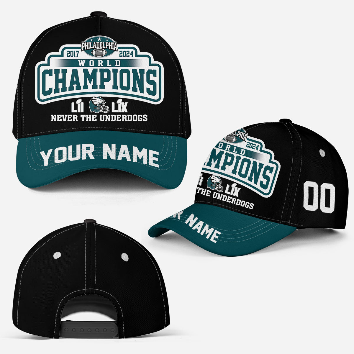 Customized Philadelphia Football Super LII And LIX Classic Hat Cap, Super 2017-2024 Philadelphia Champs Classic Hat Cap