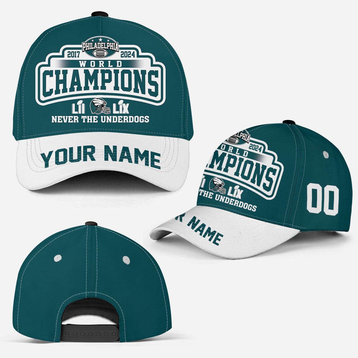 Customized Philadelphia Football Super LII And LIX Classic Hat Cap, Super 2017-2024 Philadelphia Champs Classic Hat Cap