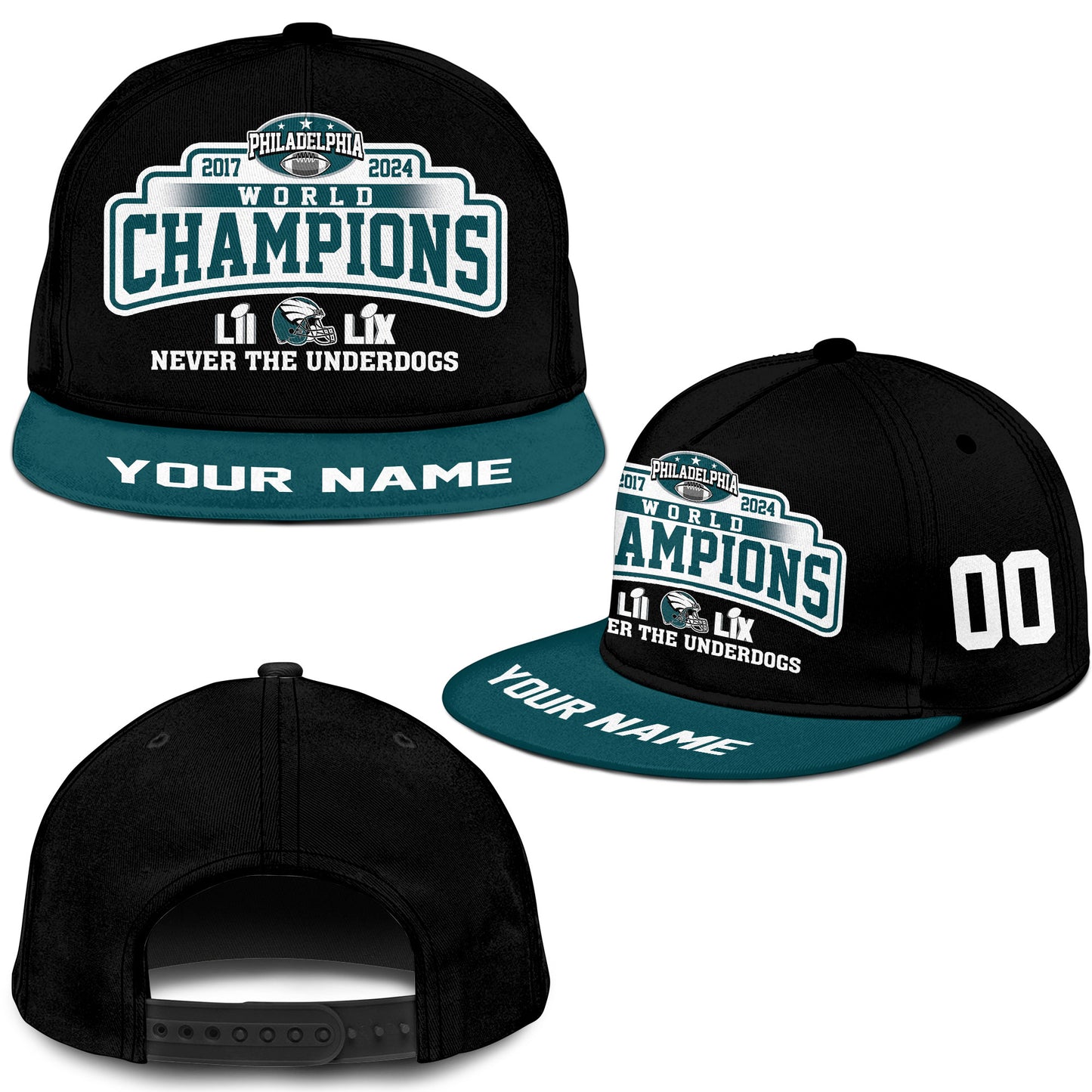 Customized Philadelphia Football Super LII And LIX Classic Hat Cap, Super 2017-2024 Philadelphia Champs Classic Hat Cap