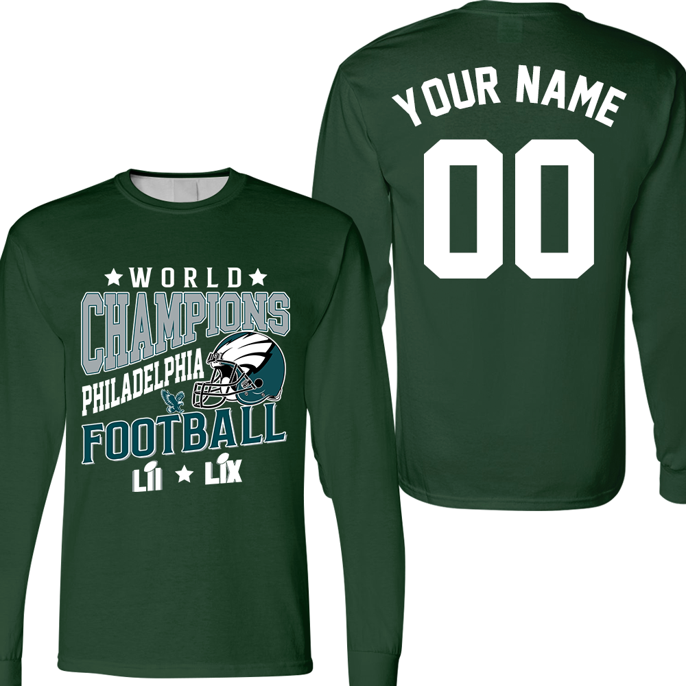 Personalized Philadelphia Football LIX 2024-2025 2x World Champions T-Shirt, 2x World Champions Apparel For Philadelphia Football Lovers