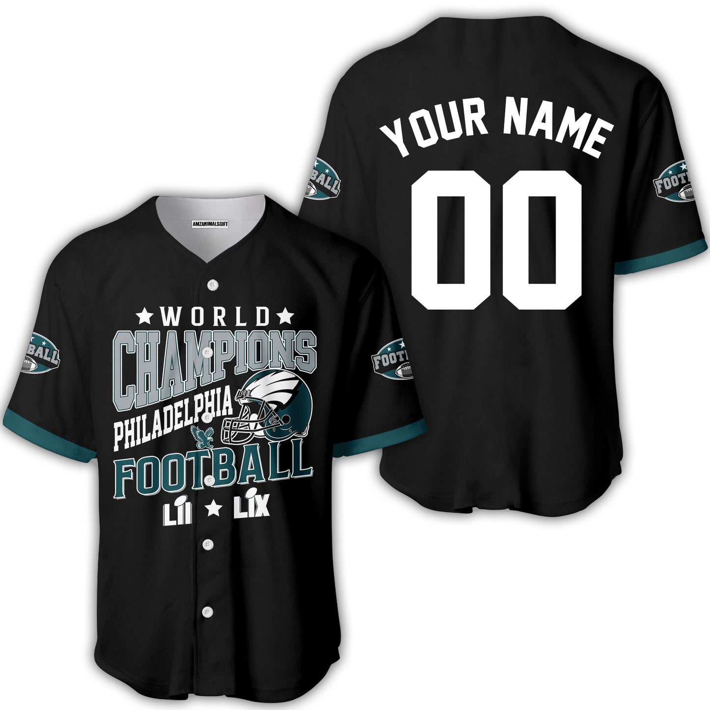 Customized Philadelphia Football 2x Super World Champions V-neck Jersey, Super LII LIX Champions Philadelphia Apparel - AOP