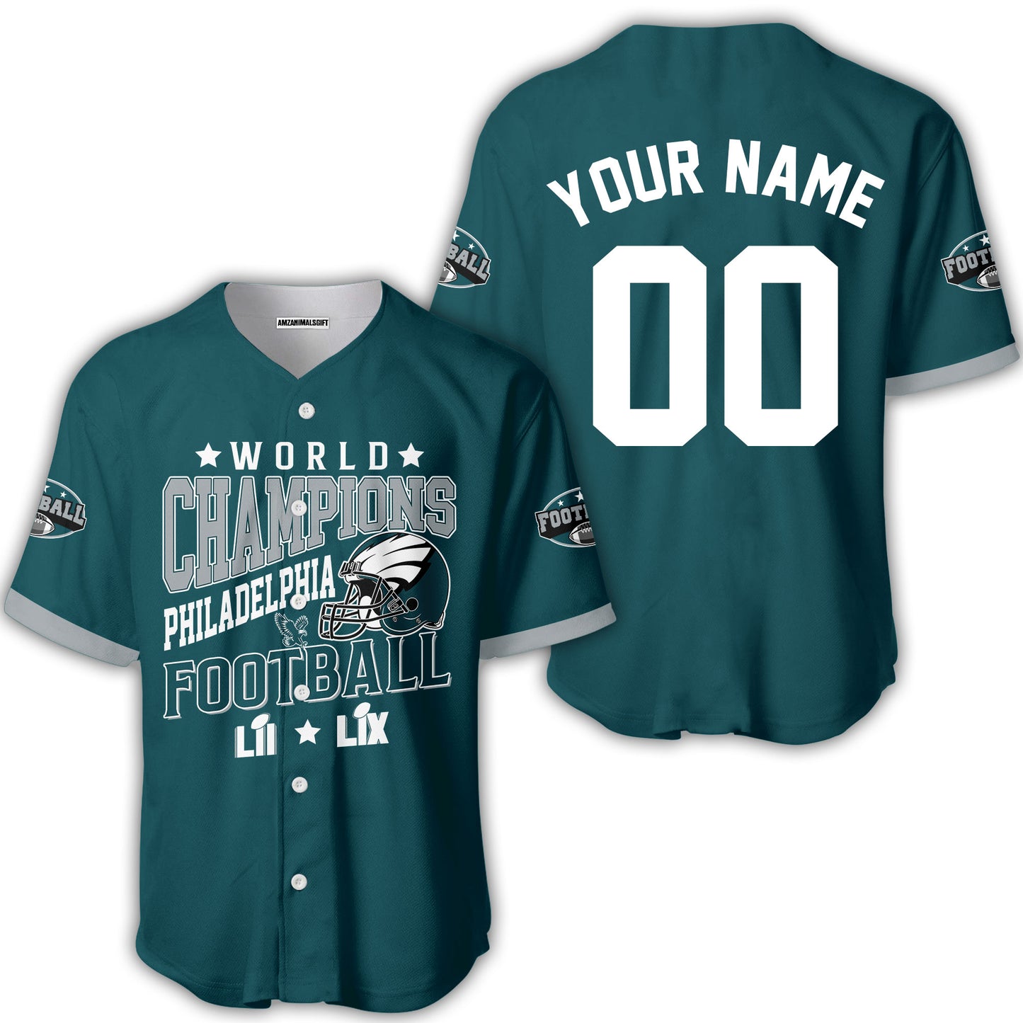 Customized Philadelphia Football 2x Super World Champions V-neck Jersey, Super LII LIX Champions Philadelphia Apparel - AOP
