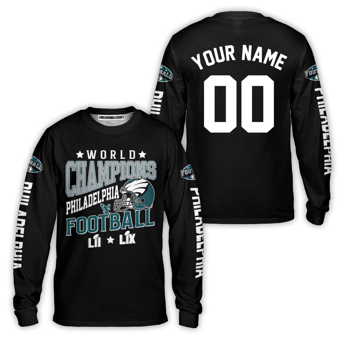 Customized Philadelphia Football 2x Super World Champions V-neck Jersey, Super LII LIX Champions Philadelphia Apparel - AOP