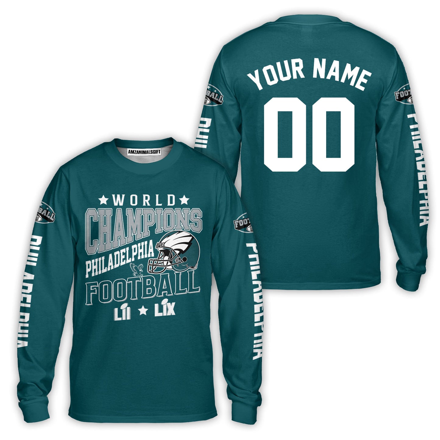 Customized Philadelphia Football 2x Super World Champions V-neck Jersey, Super LII LIX Champions Philadelphia Apparel - AOP