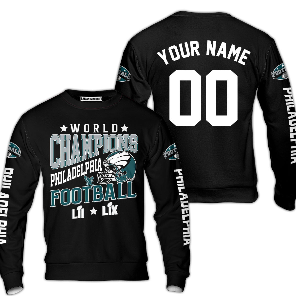 Customized Philadelphia Football 2x Super World Champions V-neck Jersey, Super LII LIX Champions Philadelphia Apparel - AOP