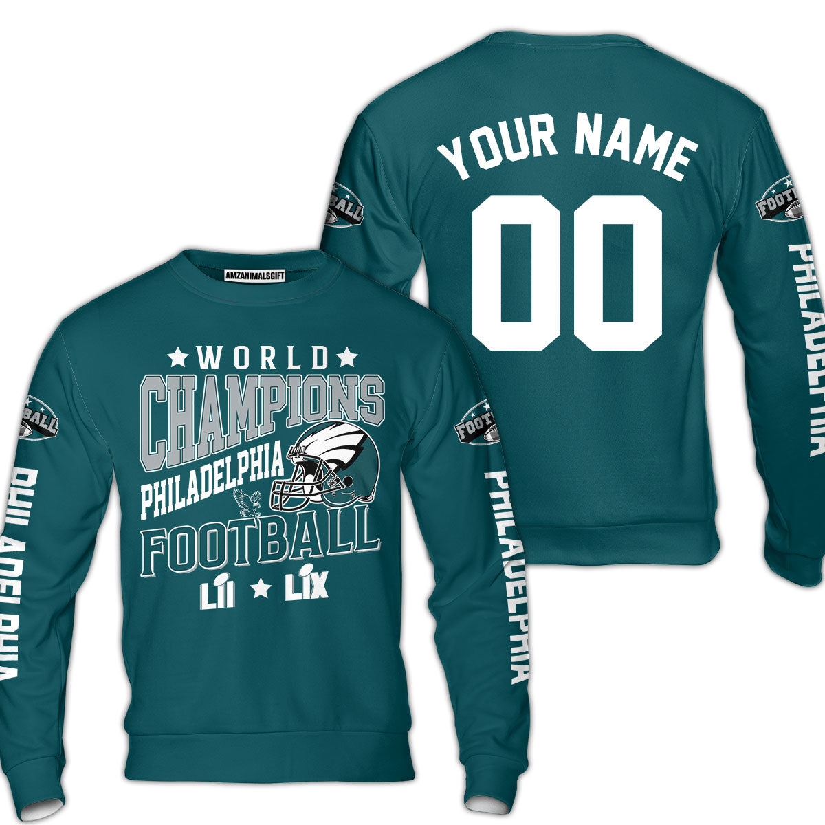 Customized Philadelphia Football 2x Super World Champions V-neck Jersey, Super LII LIX Champions Philadelphia Apparel - AOP