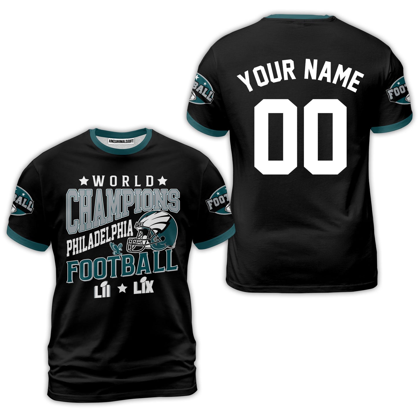 Customized Philadelphia Football 2x Super World Champions V-neck Jersey, Super LII LIX Champions Philadelphia Apparel - AOP