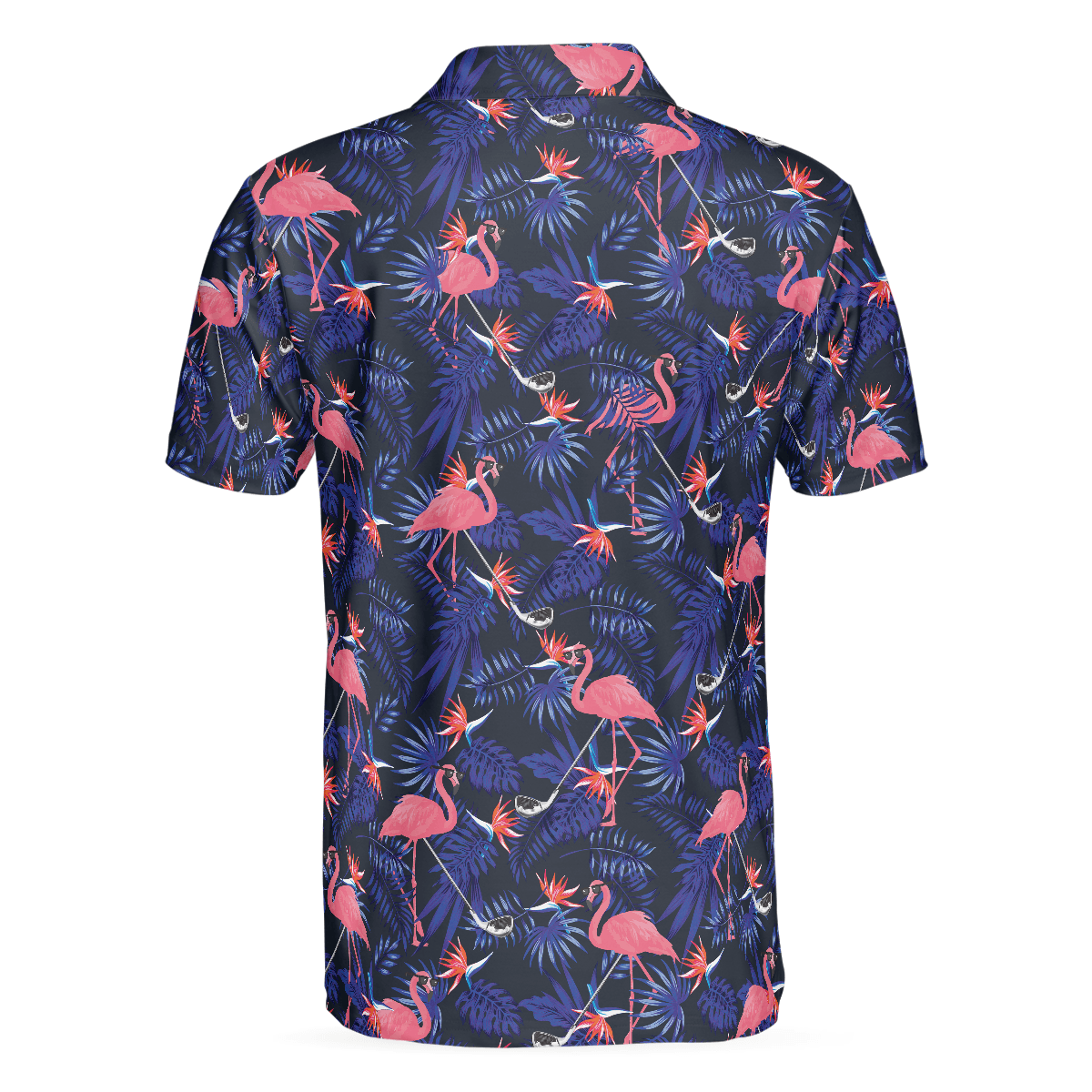 Men Golf Polo Shirt - Flower And Flamingo Golf Polo Shirt, Blue Flamingo Pattern Men Polo Shirt - Perfect Polo Shirt For Men, Golfers - Cerigifts