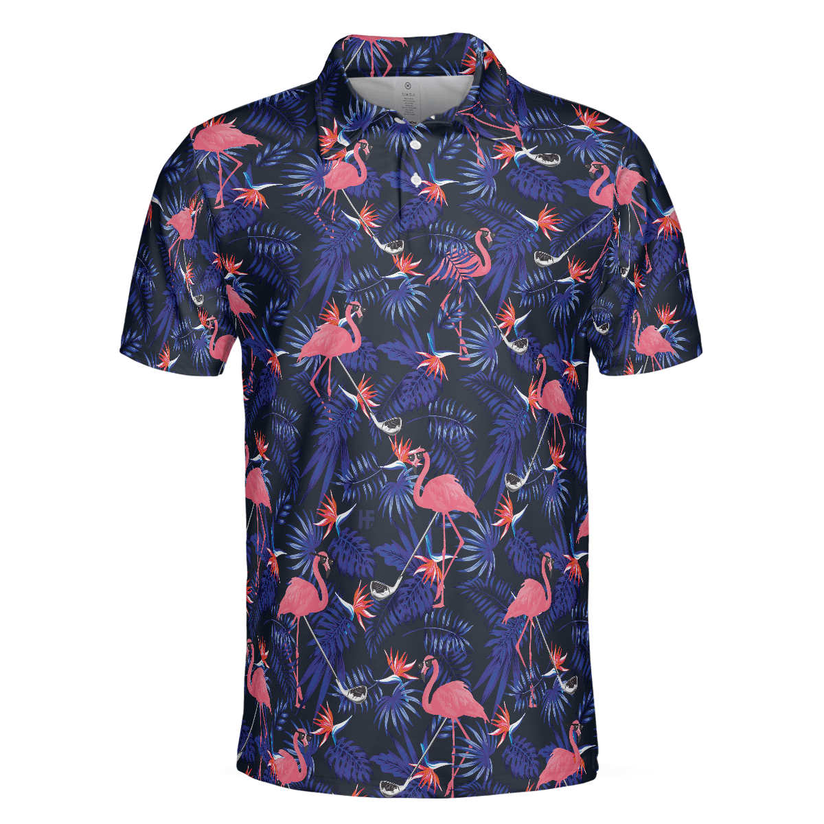 Men Golf Polo Shirt - Flower And Flamingo Golf Polo Shirt, Blue Flamingo Pattern Men Polo Shirt - Perfect Polo Shirt For Men, Golfers - Cerigifts