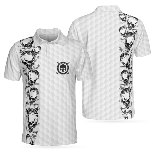 Men Golf Polo Shirt - Golfing Skull Golf Ball And Clubs, Golf Pattern Polo Shirt, Black And White Men Golf Polo Shirt - Perfect Polo Shirt For Men, Golfers - Cerigifts