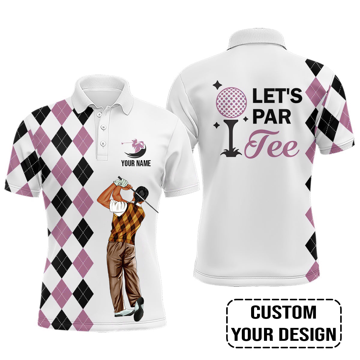 Golf Custom Polo Shirt, Argyle Pattern Golf, Let's par tee Personalized Golf Polo Shirt