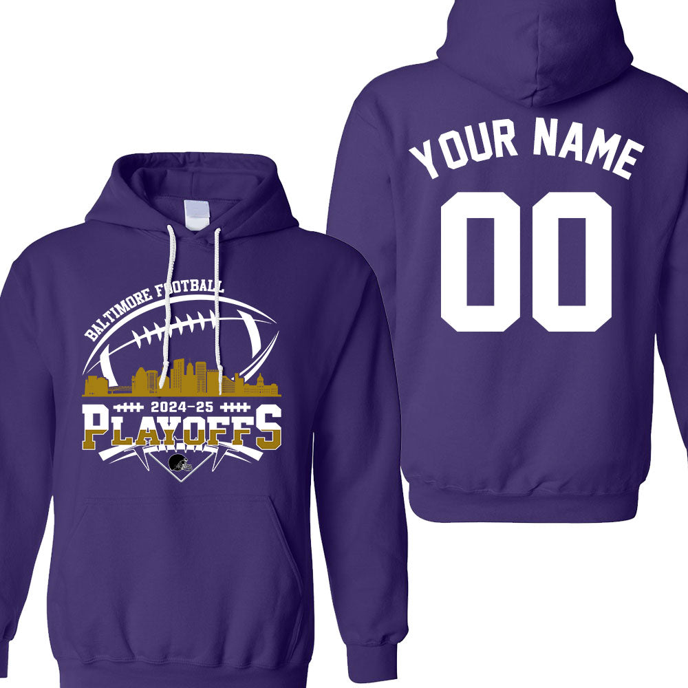 Baltimore American Football 2024-25 Playoffs Skyline Double Sided V-neck Shirt, Baltimore Football Game Day Playoffs Custom V-neck Shirts