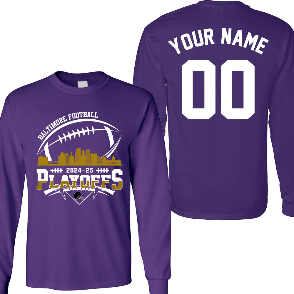Baltimore American Football 2024-25 Playoffs Skyline Double Sided Hoodie, Baltimore Football Game Day Playoffs Division Custom Hoodie