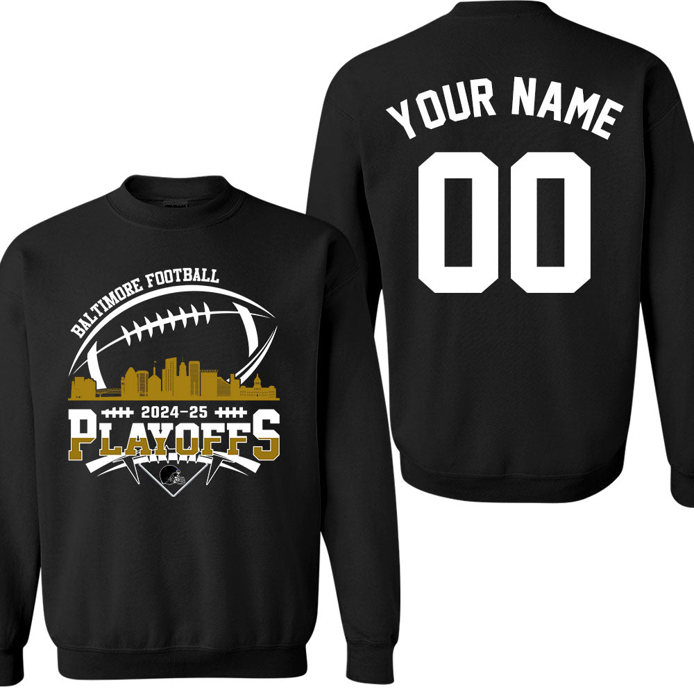 Baltimore American Football 2024-25 Playoffs Skyline Double Sided Hoodie, Baltimore Football Game Day Playoffs Division Custom Hoodie