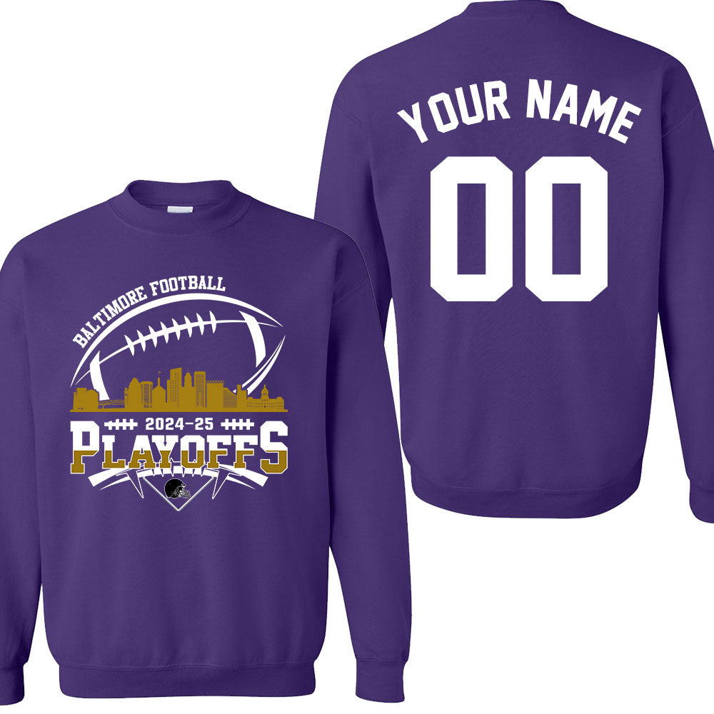 Baltimore American Football 2024-25 Playoffs Skyline Double Sided Hoodie, Baltimore Football Game Day Playoffs Division Custom Hoodie