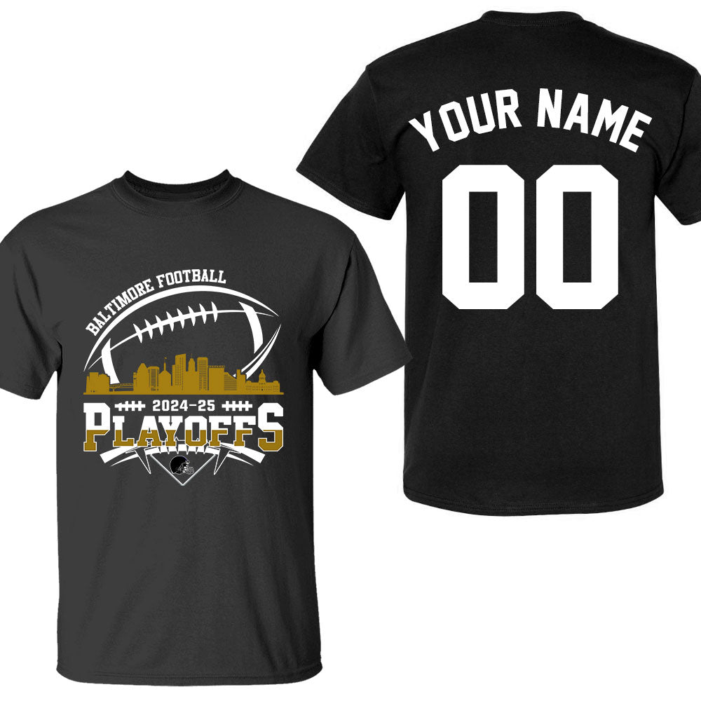 Baltimore American Football 2024-25 Playoffs Skyline Double Sided Hoodie, Baltimore Football Game Day Playoffs Division Custom Hoodie