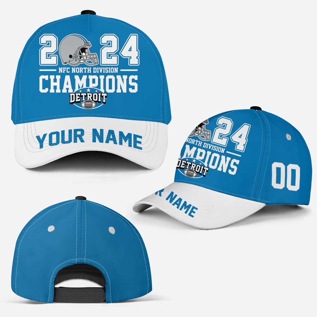 Custom Detroit American Football 2024 NFC North Division Champions Classic Hat Cap, Division Champs Custom Classic Hat Cap