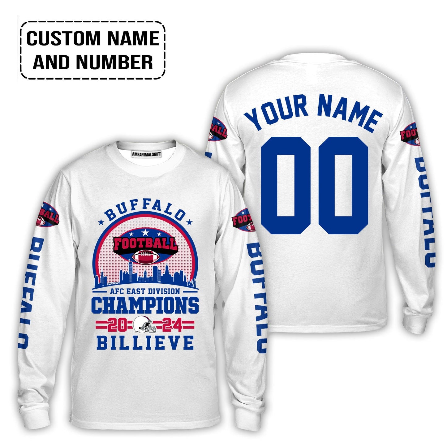 Custom Buffalo American Football 2024 AFC East Champions Billieve t shirt, Billieve Buffalo Football 2024 AFC East Champs Custom Shirts