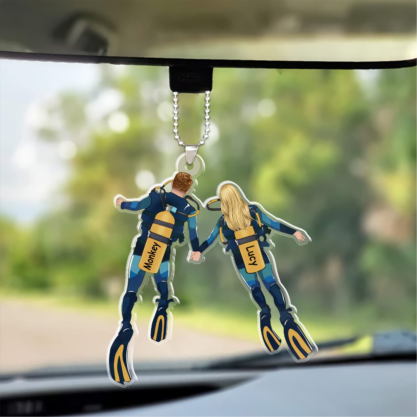 Custom Scuba Diving Partners Christmas Acrylic Car Ornament Gift For Couples, Lovers, Diving Lovers