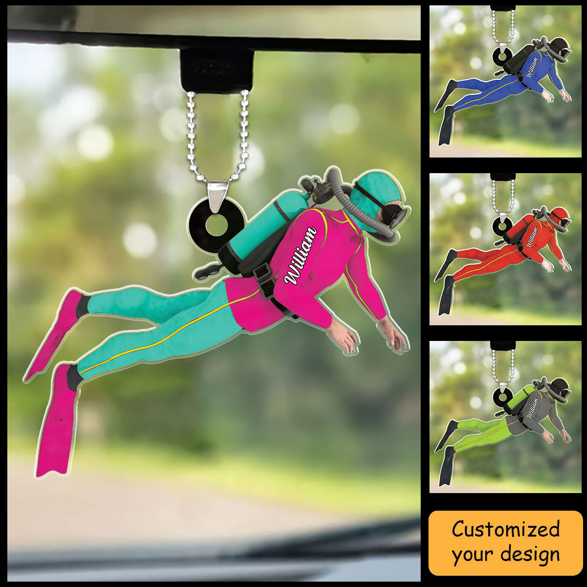 Personalized Diver Car Ornament, Scuba Diving Car Ornament For Diving Lovers, Christmas Gifts