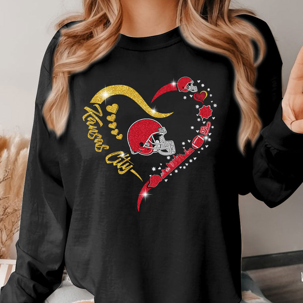 Kansas City Football In My Heart Sweatshirt, Long Sleeve, T Shirts, Hoodie For Men & Women, Kansas City Lover