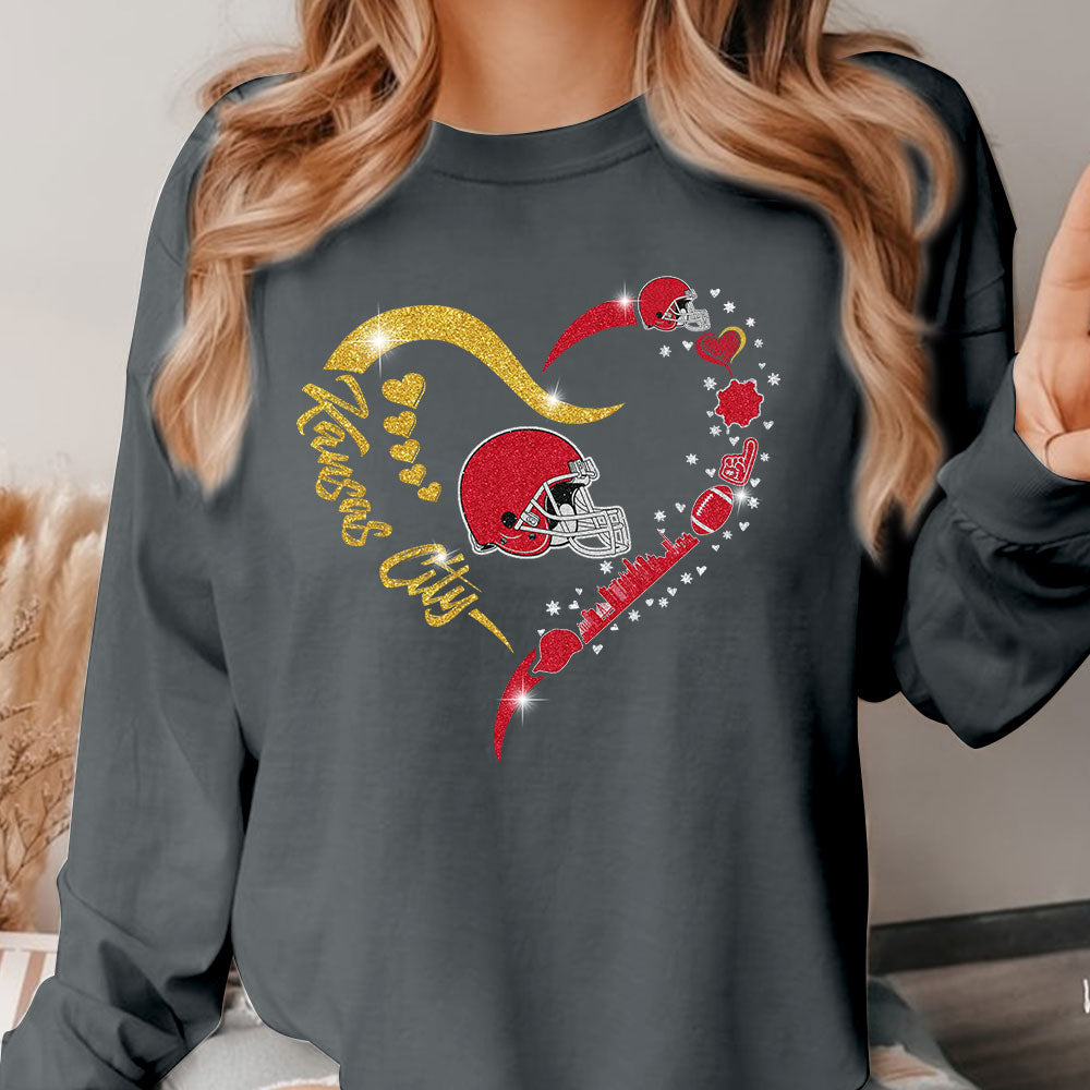 Kansas City Football In My Heart Sweatshirt, Long Sleeve, T Shirts, Hoodie For Men & Women, Kansas City Lover