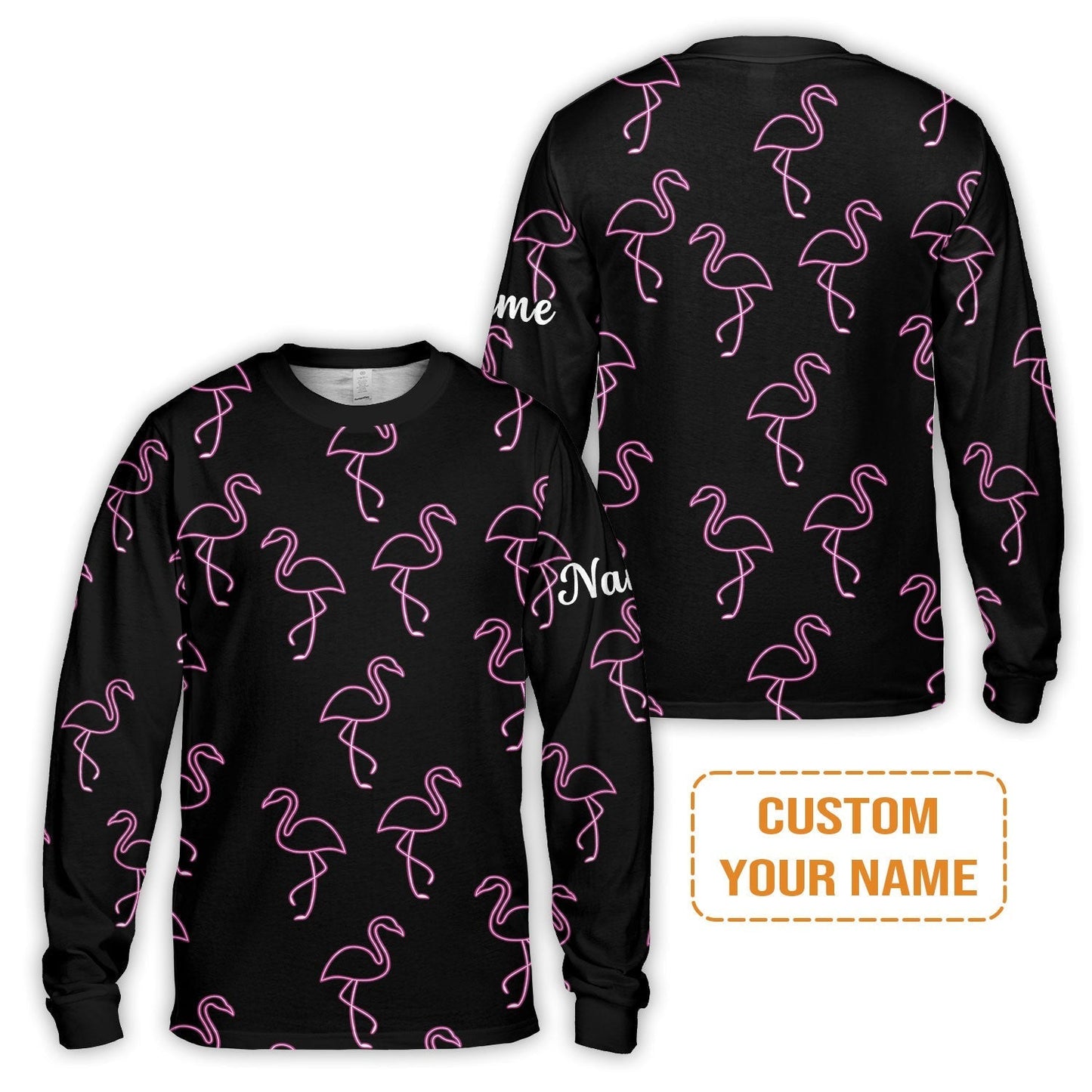 Flamingo Golf Sweatshirt - Custom Name Neon Pink Flamingos Pattern Apparel - Personalized Gift For Golf Lover, Team, Husband, Boyfriend, Men