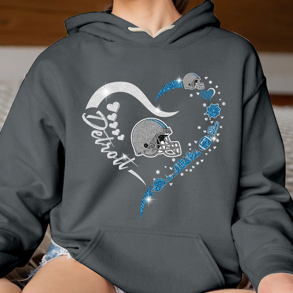 Detroit Football In My Heart T Shirts, Hoodie, Sweatshirt, Long Sleeve For Men & Women, Detroit Lover