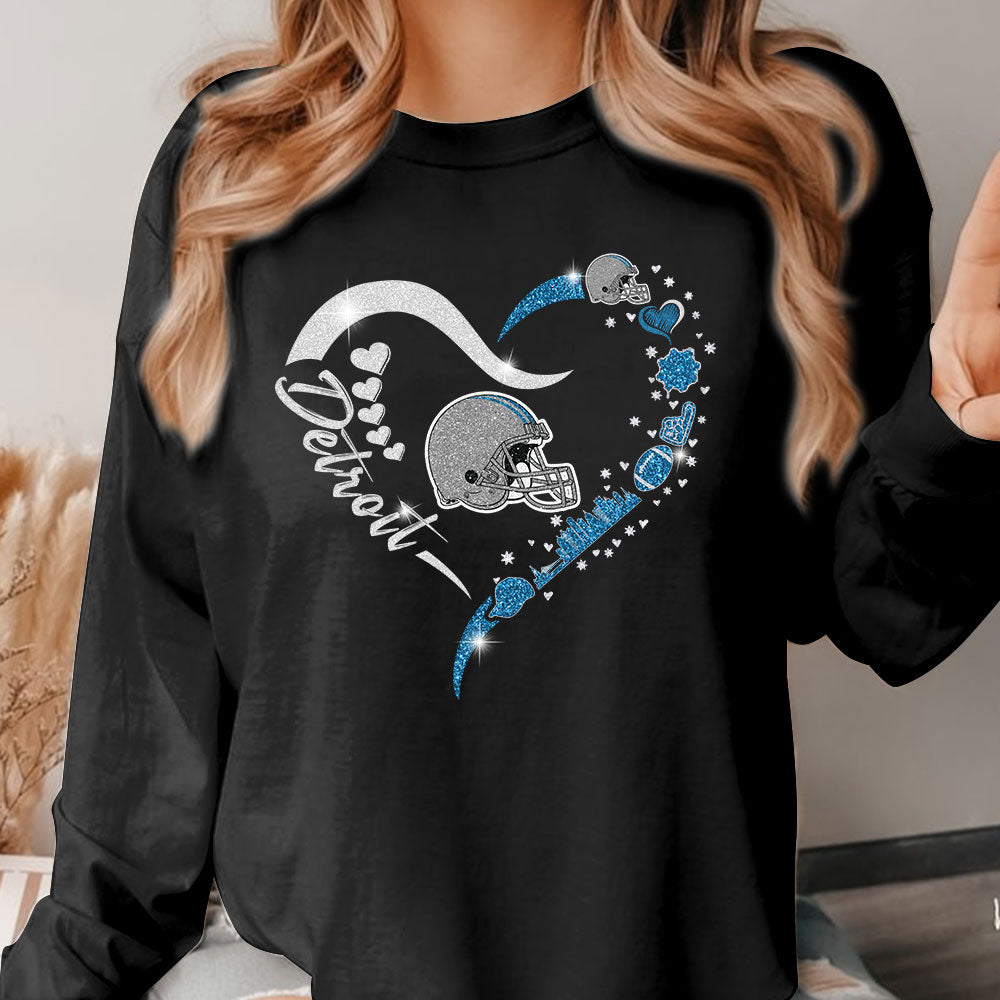 Detroit Football In My Heart T Shirts, Hoodie, Sweatshirt, Long Sleeve For Men & Women, Detroit Lover