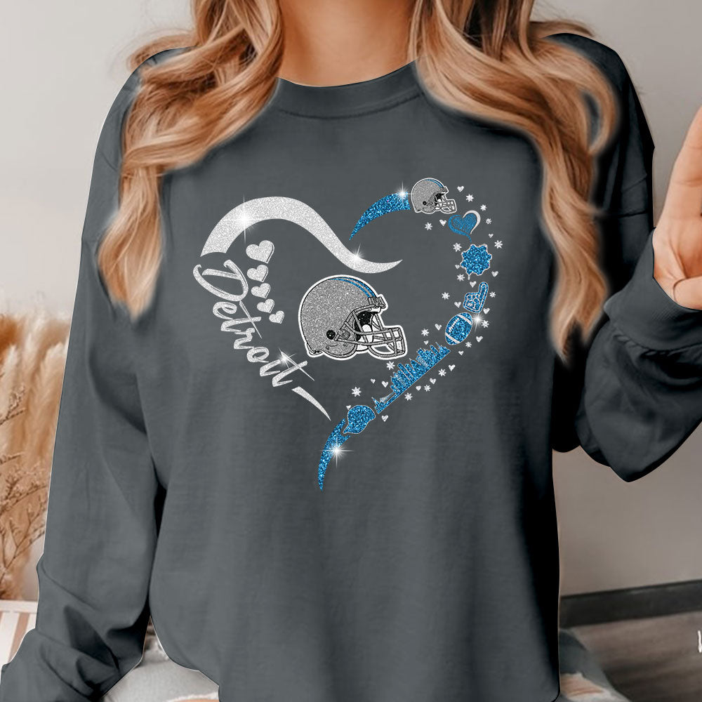 Detroit Football In My Heart Hoodie, Sweatshirt, Long Sleeve, T Shirts, For Men & Women, Detroit Lover