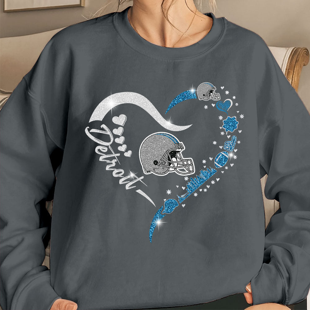 Detroit Football In My Heart Sweatshirt, Long Sleeve, T Shirts, Hoodie For Men & Women, Detroit Lover