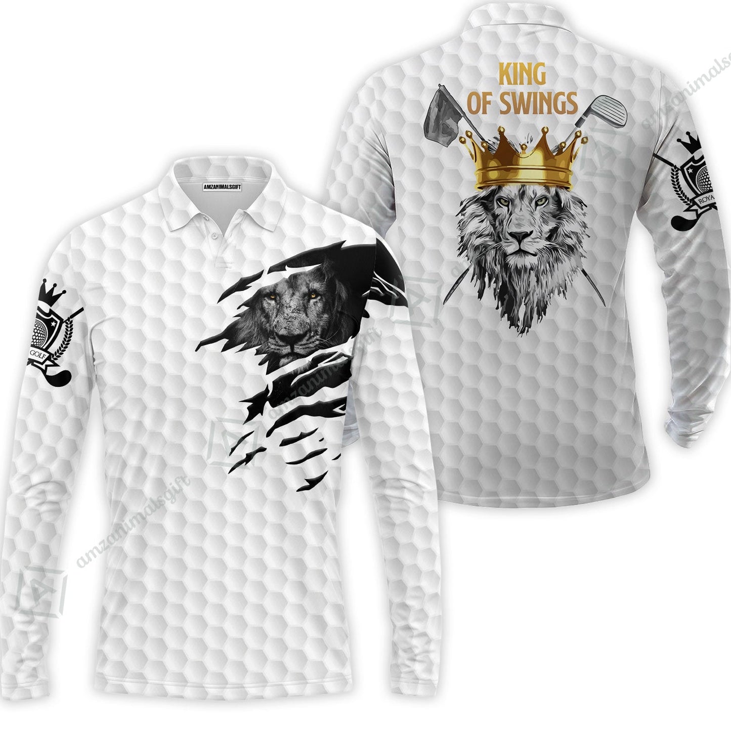 Black And White Lion King Sketching Golf Hawaiian Shirt, King Of Swings Lion Golfing Hawaiian Shirt