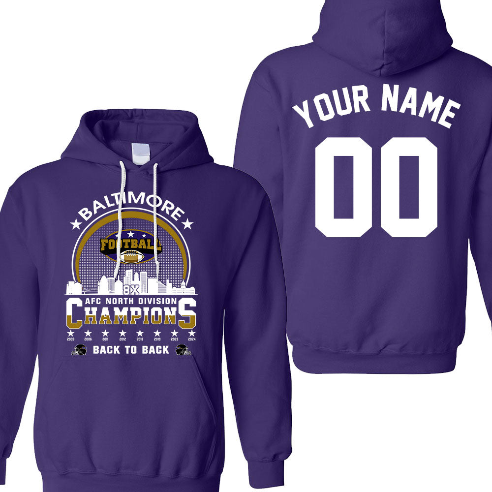 Baltimore Football 2024 AFC North Division Champions Skyline Double Sided Sweatshirt, 2024 AFC North Champs 2 Sided Custom Sweatshirt