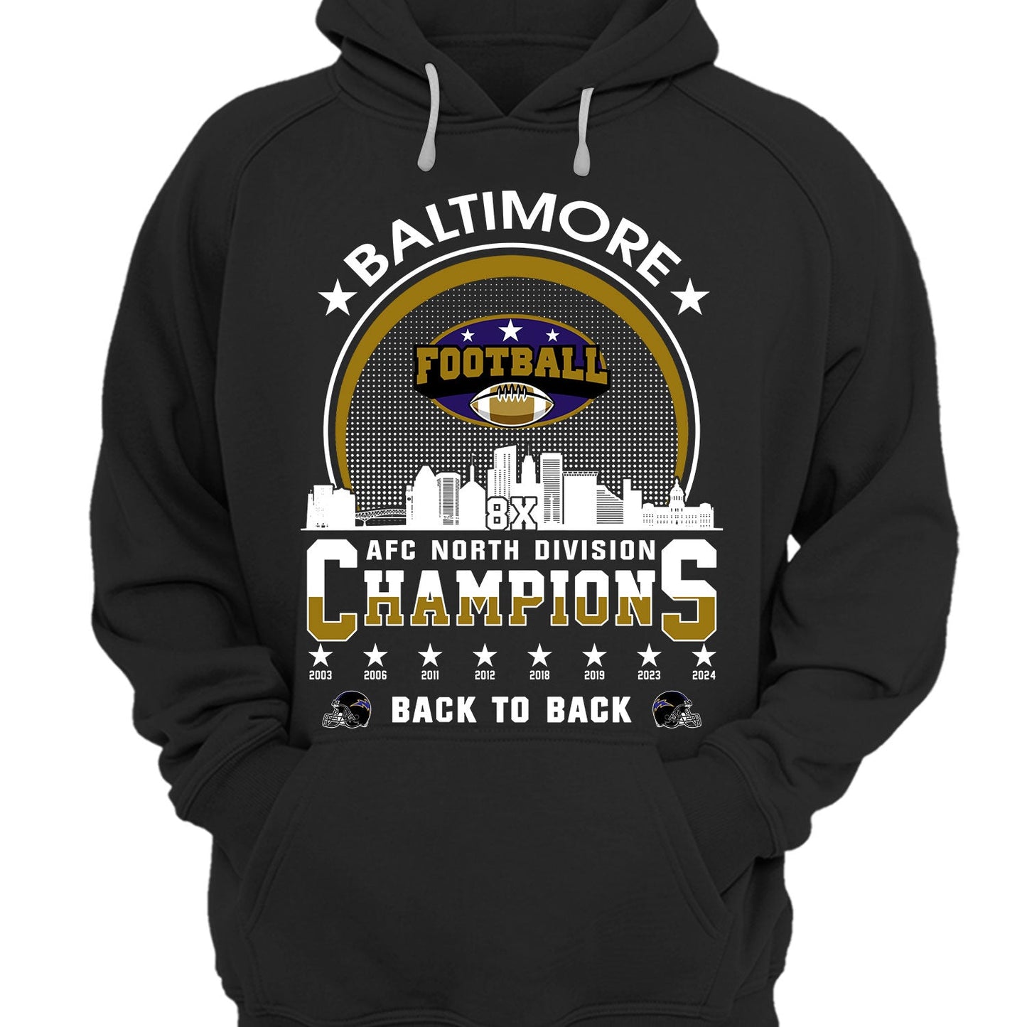 Baltimore Football 2024 AFC North Division Champions Skyline Hoodie, 2024 AFC North Champs Hoodie For Baltimore Football Fans