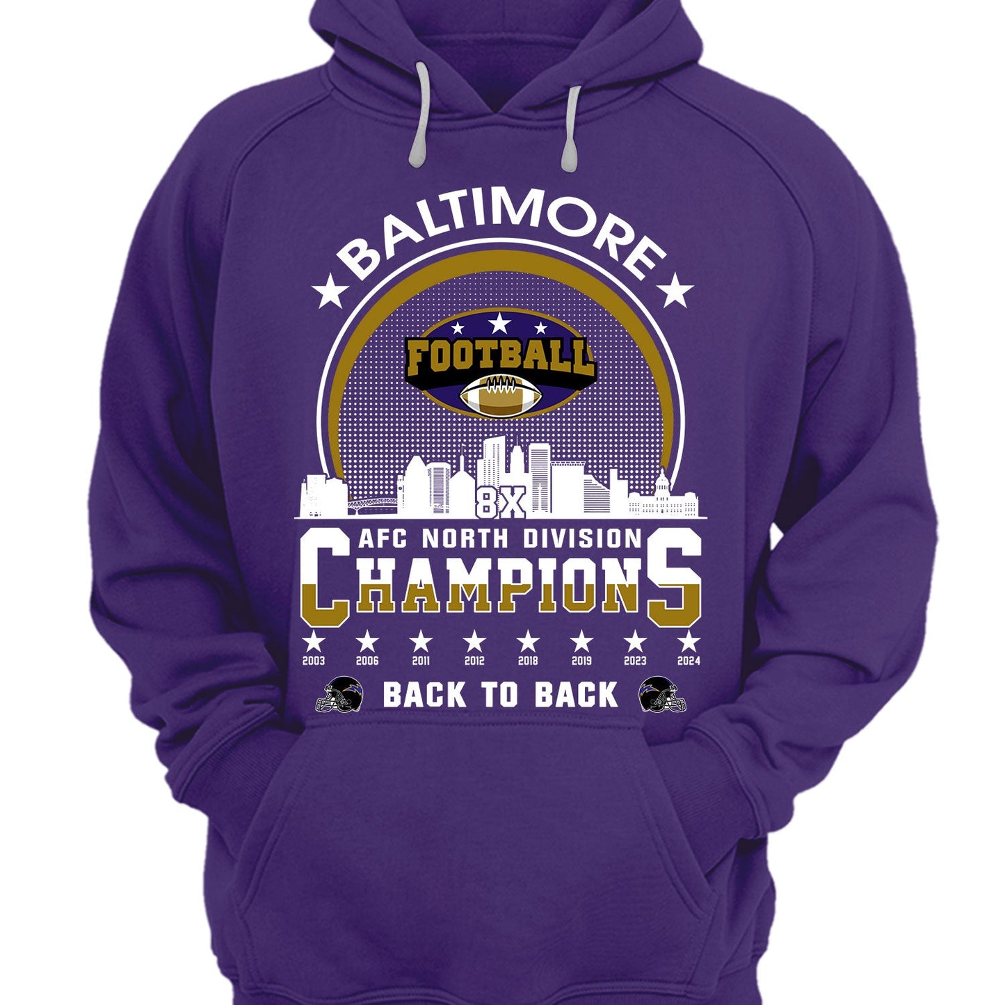 Baltimore Football 2024 AFC North Division Champions Skyline Hoodie, 2024 AFC North Champs Hoodie For Baltimore Football Fans