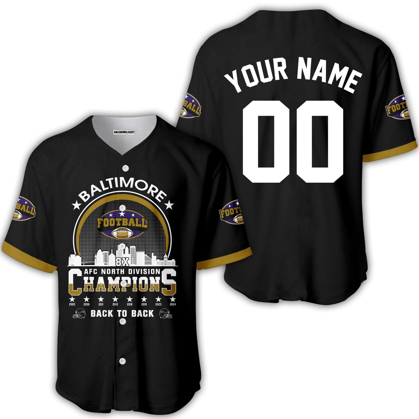 Baltimore Football 2024 AFC North Division Champions Skyline Custom Baseball Jersey, 2024 AFC North Champs Champions Custom 2 Sided Baseball Jersey