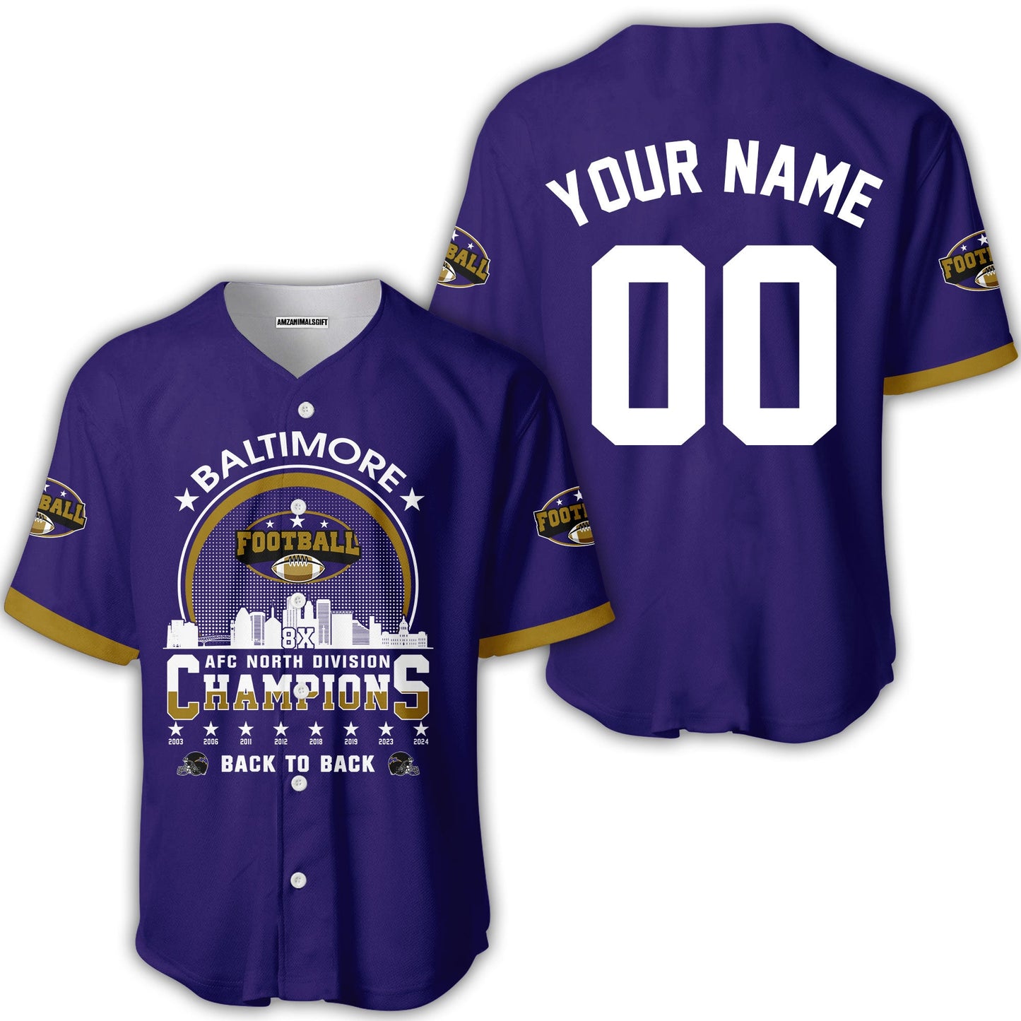 Baltimore Football 2024 AFC North Division Champions Skyline Custom Baseball Jersey, 2024 AFC North Champs Champions Custom 2 Sided Baseball Jersey