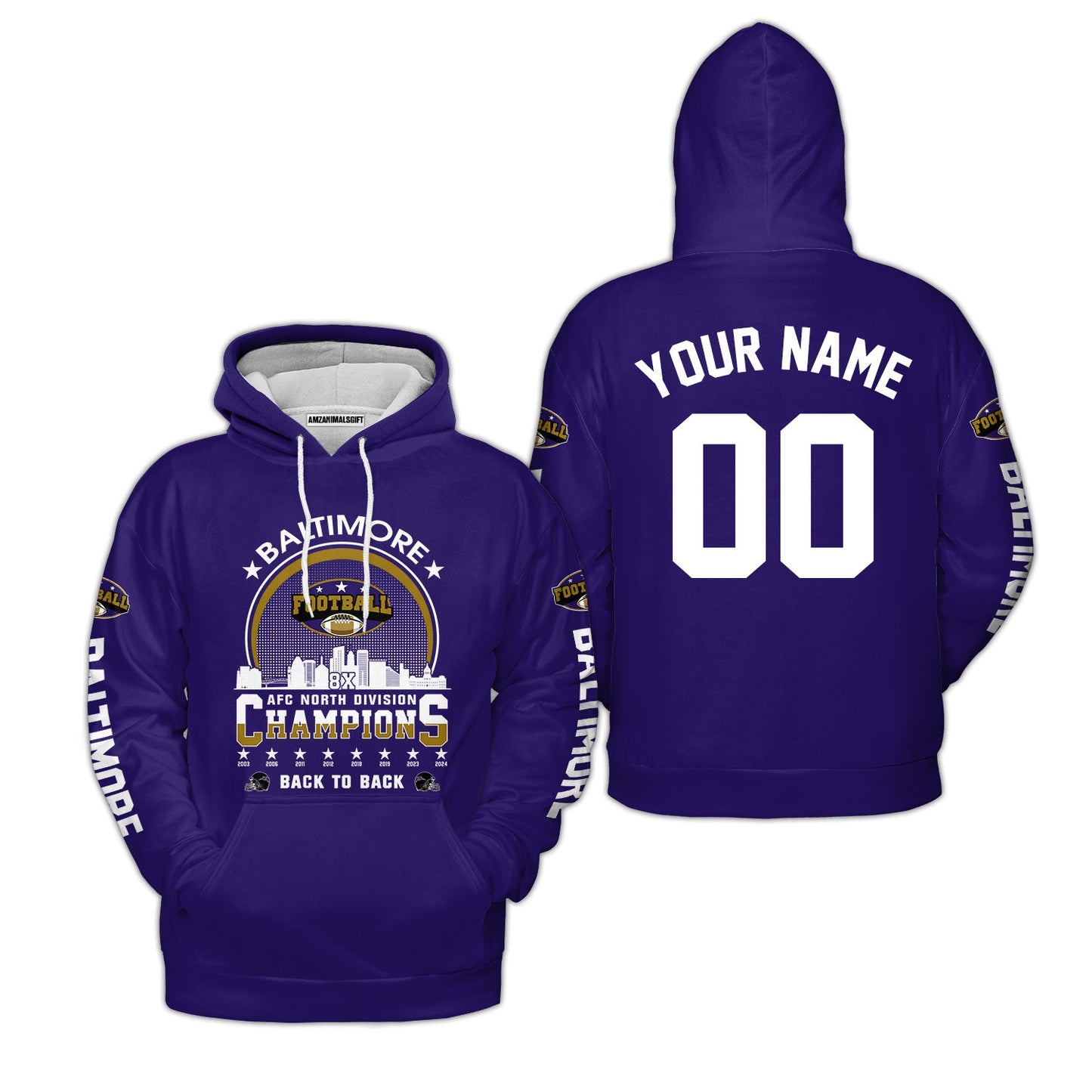 Baltimore Football 2024 AFC North Division Champions Skyline Custom Baseball Jersey, 2024 AFC North Champs Champions Custom 2 Sided Baseball Jersey