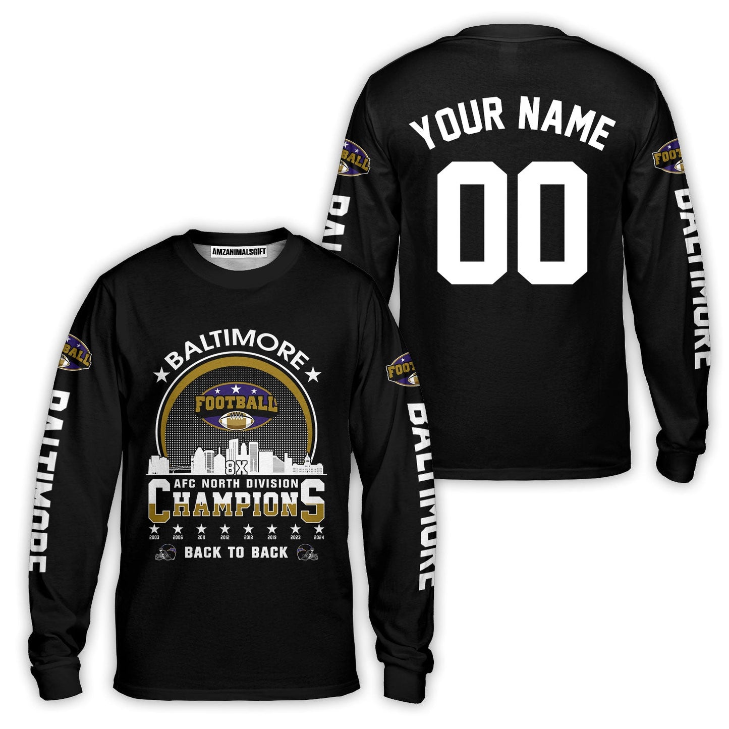 Baltimore Football 2024 AFC North Division Champions Skyline Custom Baseball Jersey, 2024 AFC North Champs Champions Custom 2 Sided Baseball Jersey