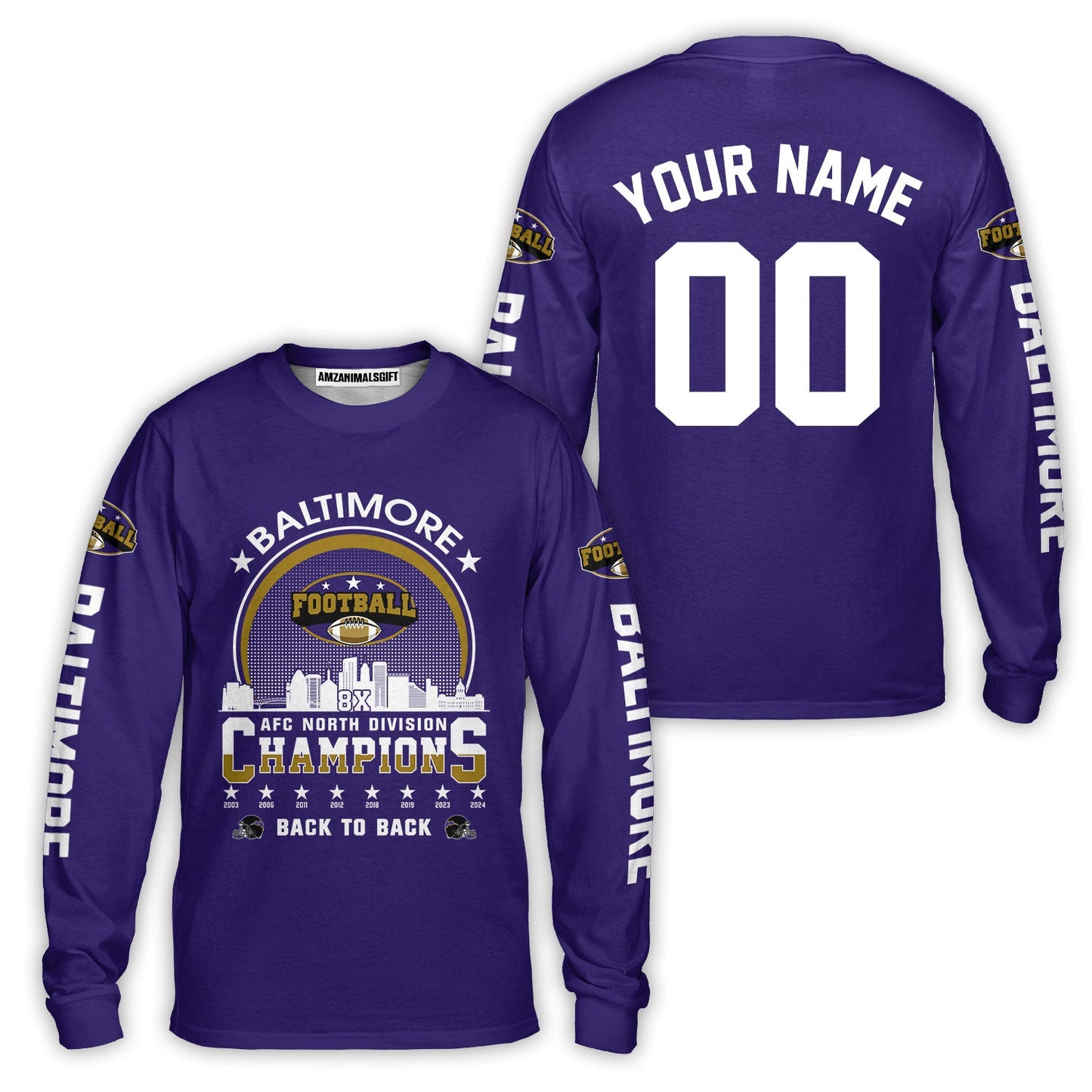 Baltimore Football 2024 AFC North Division Champions Skyline Custom Baseball Jersey, 2024 AFC North Champs Champions Custom 2 Sided Baseball Jersey