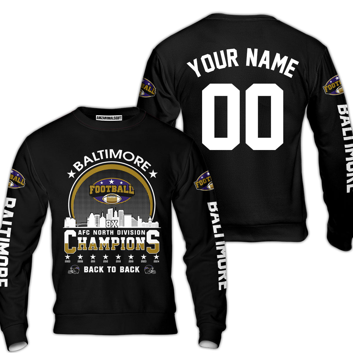Baltimore Football 2024 AFC North Division Champions Skyline Custom Baseball Jersey, 2024 AFC North Champs Champions Custom 2 Sided Baseball Jersey