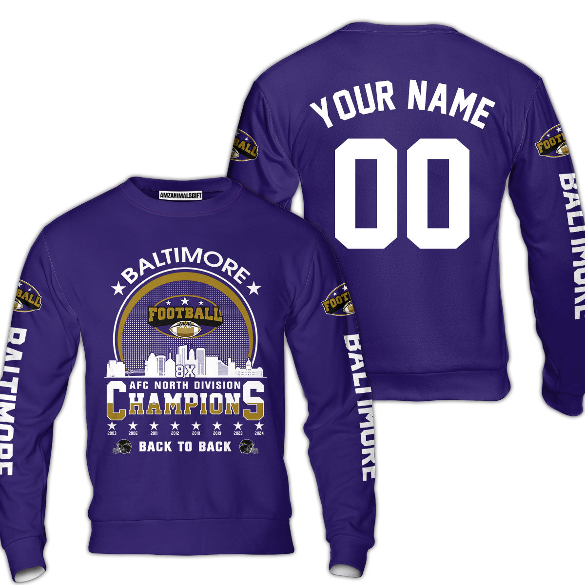 Baltimore Football 2024 AFC North Division Champions Skyline Custom Baseball Jersey, 2024 AFC North Champs Champions Custom 2 Sided Baseball Jersey