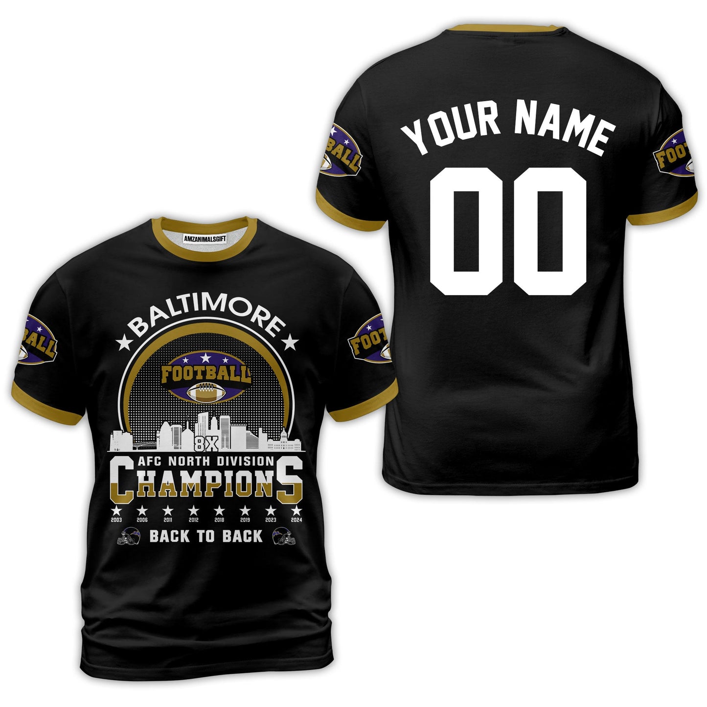 Baltimore Football 2024 AFC North Division Champions Skyline Custom Baseball Jersey, 2024 AFC North Champs Champions Custom 2 Sided Baseball Jersey