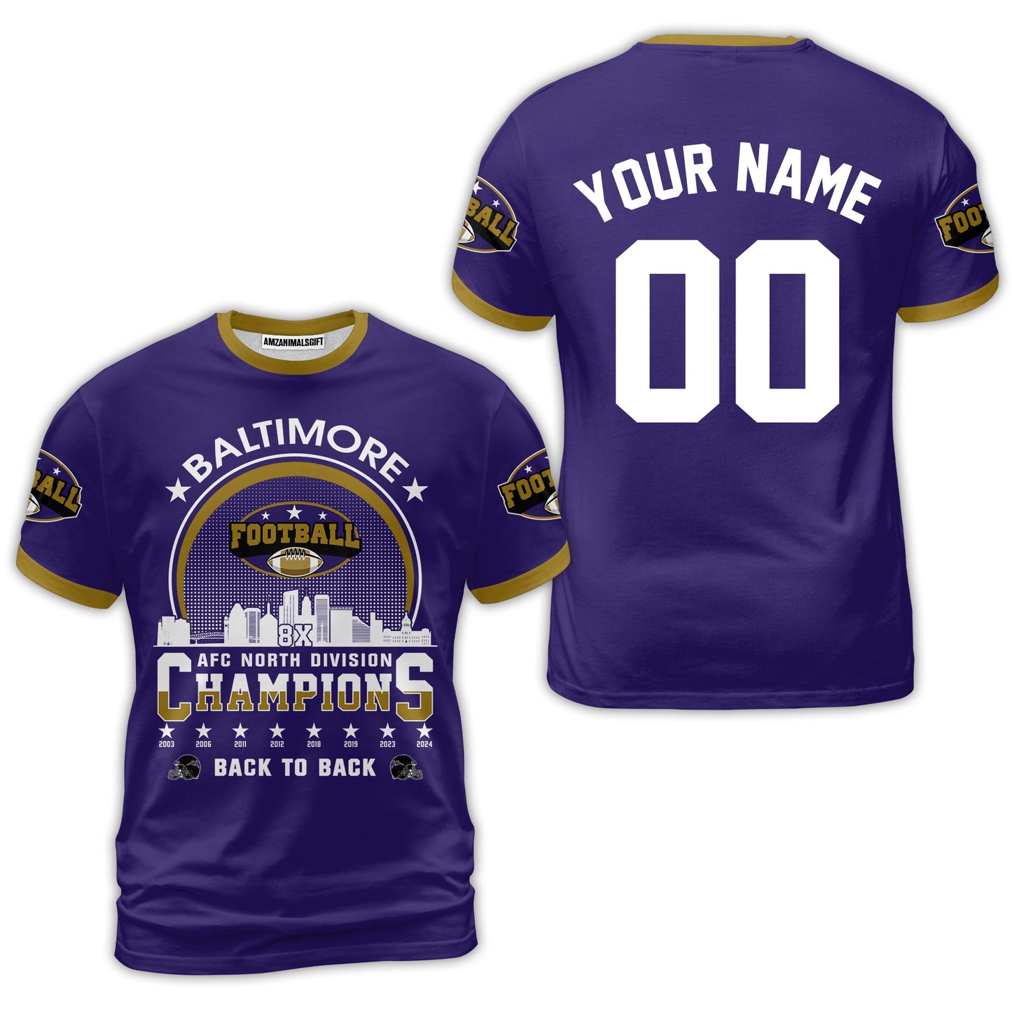 Baltimore Football 2024 AFC North Division Champions Skyline Custom Baseball Jersey, 2024 AFC North Champs Champions Custom 2 Sided Baseball Jersey