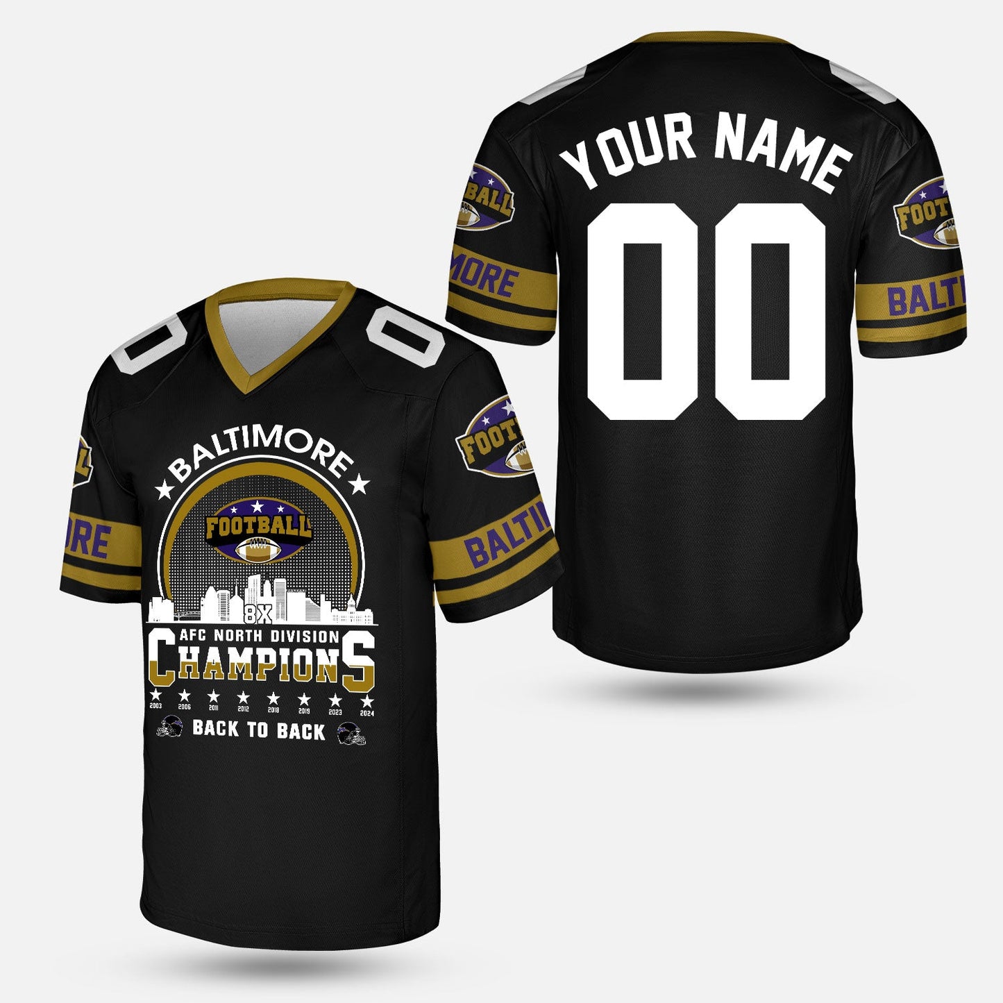 Baltimore Football 2024 AFC North Division Champions Skyline Custom Baseball Jersey, 2024 AFC North Champs Champions Custom 2 Sided Baseball Jersey