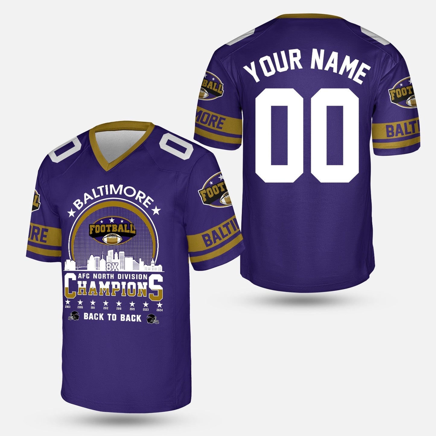 Baltimore Football 2024 AFC North Division Champions Skyline Custom Baseball Jersey, 2024 AFC North Champs Champions Custom 2 Sided Baseball Jersey
