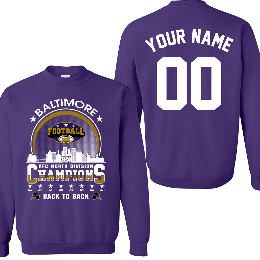 Baltimore Football 2024 AFC North Division Champions Skyline Double Sided Sweatshirt, 2024 AFC North Champs 2 Sided Custom Sweatshirt